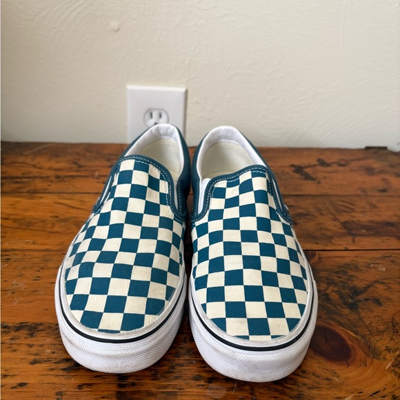 Vans Checkered Slip-On Sneakers - Teal and White - Picture 2 of 6
